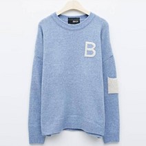 비엔엑스 여성용 B 포인트 라운드넥 배색 긴팔 니트 BU4KP010L0