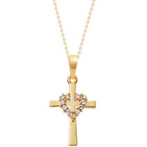 미니아트 여성용 14K GOLD 스와로브스키 크리스탈 크로스하트 목걸이 NP305 + 케이스 세트