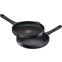 테팔 인덕션 트라토리아 주물 프라이팬 2종 세트, 프라이팬 28cm + 그릴팬 26cm, 블랙