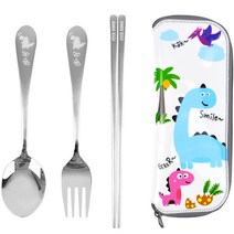 쿨디노 아동용 스텐 수저포크 세트, 스푼 + 포크 + 젓가락 + 케이스, 화이트(케이스)