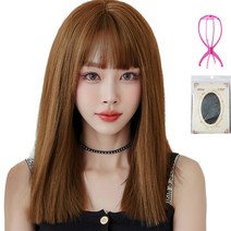 하이유니 스트레이트 펌 뱅 헤어 통가발 45cm + 가발망 + 거치대 세트, 허니브라운(가발), 랜덤발송(거치대), 1세트