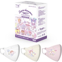 어린숨 엣지 NCT 앤 산리오 재민 아트심볼 새부리형 컬러마스크 중형, 화이트, 아이보리, 라이트핑크, 30개입, 1개
