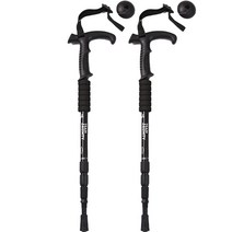 오가니코 곡선 핸들 지팡이 4단 등산 스틱 2p, 블랙