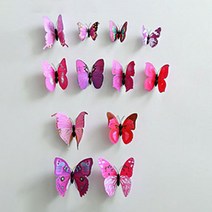 3D 칼라 나비 스티커 12p 세트, 핑크퍼플