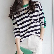 페이퍼먼츠 여성용 럭셔리 스트라이프 배색 하트 긴팔 티셔츠 03053