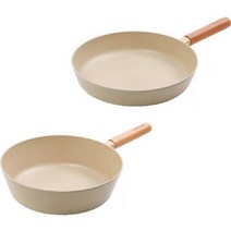 쿡앤쿡 인덕션 아로하 IH 우드 프라이팬 세트 2종, 프라이팬 28cm + 궁중팬 28cm, 아이보리