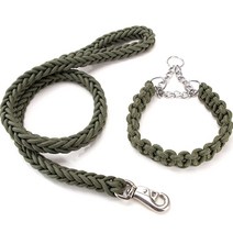 DD생활공방 강아지 튼튼한 목줄 M + 리드줄 1.2m 세트, 카키