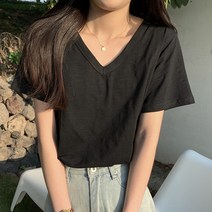 어썸풀 여성용 포리 무지 브이 반팔티