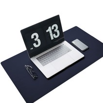 7A 양면 가죽 데스크매트 마우스 패드, 네이비 + 옐로우