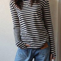 언헤브 여성용 줄무늬 핸드워머 티셔츠