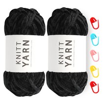 니뜨 허니 벨벳실 100g x 2p + 단수링 5p 세트, 12 블랙(뜨개실), 랜덤발송(단수링)