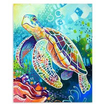 케이엠엘리홀딩스 DIY 캔버스액자 일체형 원형 보석십자수 3D 40 x 50cm, 레인보우거북, 1개