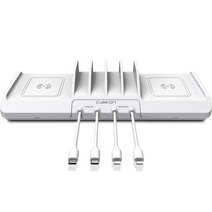 큐브온 유무선 초고속 6포트 멀티 충전기 + 케이블 C타입 2p + 8핀 2p 세트, 화이트, 1세트
