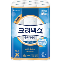 크리넥스 3겹 울트라 클린 아쿠아 프레쉬 화장지 25m, 30롤, 1팩