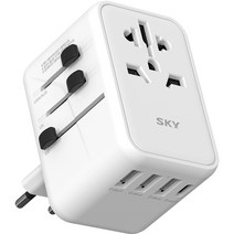 SKY 필 45W USB-PD 여행용 올인원 해외 멀티플러그 5포트 고속 어댑터, 화이트, 1개