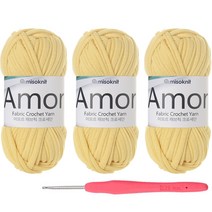 미소털실 아모르 패브릭얀 크로셰 뜨개실 3p + 코바늘 랜덤발송 세트, 40크림옐로우, 1세트