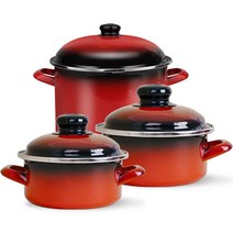 ELO 법랑 냄비 3종 세트, 레드, 곰솥 28cm + 낮은형 16cm + 낮은형 20cm