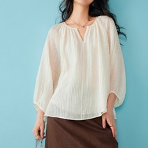 페이퍼먼츠 브이넥 버튼 시어서커 셔링 블라우스 T 22881