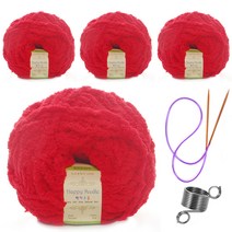 해피푸들 극세사 수면사 털실 80g 4p+줄바늘+뜨개반지, 11 크림슨