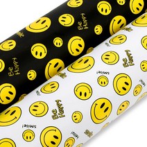 디자인랩 스마일 비닐롤 포장지 2종세트, 블랙, 화이트, 1세트