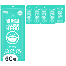 해피데이 넘버원 지킴이 황사마스크 대형 KF80 화이트, 1개입, 60개
