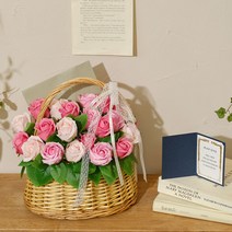 아스파시아 폴인러브 30송이 장미 비누꽃 꽃바구니 + 상장카드 + 용돈봉투, 핑크