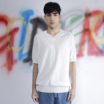 골드퍼센트 남성용 베이직 스몰 로고 래글런 반팔 브이넥 니트