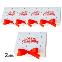 도나앤데코 크리스마스 직사각 포장 상자 중 5p + 리본 5p, 노엘 화이트, 2세트