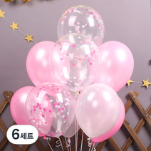 파티해 스위트 컨페티풍선 20p + 손펌프 랜덤발송 +컬링리본 + 스펀지닷 세트, 핑크, 6세트