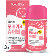굿앤키즈 맛있는 오메가3 츄어블 90캡슐 1박스, 3개, 90g