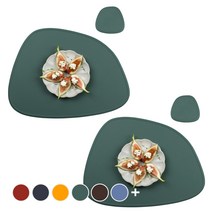 인콕 실리콘 테이블매트 2p + 티코스터 2p 세트, 올리브그린, 가로 425mm x 세로 320mm x 두께 2mm