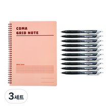 투코비 코마 스프링 그리드노트 + 제트스트림 볼펜 흑색 1.0mm 10p 세트, 핑크(노트), 3세트