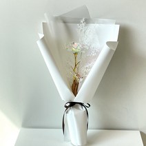 미다운플라워 조화 홀로그램 장미 미니 꽃다발 한송이 눈꽃 조화, 스노우화이트