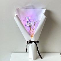 미다운플라워 조화 홀로그램 장미 미니꽃다발 LED 세송이, 스노우화이트