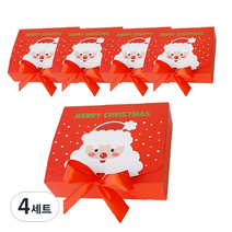 도나앤데코 크리스마스 직사각 포장 상자 소 5p + 리본 5p, 스마일산타 레드, 4세트