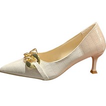 골드 체인 뾰족한 스틸레토 미들힐 슈즈