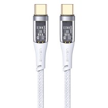 USAMS C타입-C타입 투명디스플레이 고속충전 데이터 전송 케이블 PD100W US-SJ574, 화이트, 1.2m