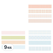 체크 패턴 컬러 마스킹테이프 20mm x 20m 4종 세트, 9세트, 17 피치, 썸머, 블루