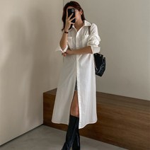 심플 코튼 스트랩 셔츠 롱 원피스
