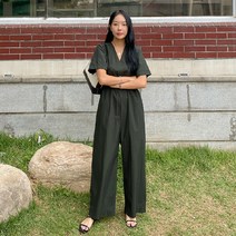 밴딩 브이넥 와이드 점프수트