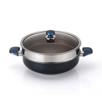 해피콜 클래식 다이아몬드 블루 파티웍 + 뚜껑 + 찜기, 30cm, 1세트