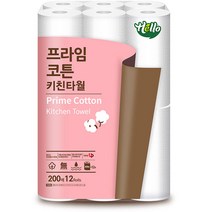 헬로 프라임코튼 천연펄프 키친타올 200매, 1개, 12개입