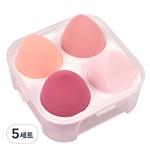 타이탄 뷰티 물방울 에그 똥퍼프 메이크업 스펀지 4종 + 케이스 세트, 핑크, 5세트