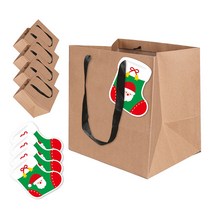 크리스마스 쇼핑백 5p + 산타 양말 택 5p 세트, 혼합색상