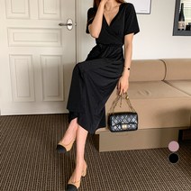 무드인더 여성용 브이 랩 찰랑 롱 원피스