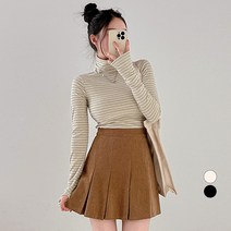 밀키버터 여성용 컬러 단가라 목폴라 티셔츠