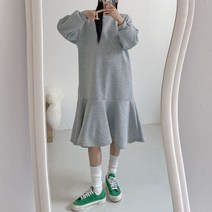 플랜데이 꾸안꾸 베이직 기모 플레어 훌 롱 원피스