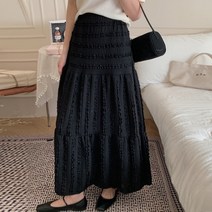 페이릿 여성용 허리밴딩 레이스 롱 스커트