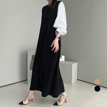 쿨쿠 여성용 퍼프 셔츠 배색 원피스