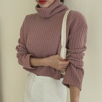 슈가펀 여성용 다이아 크롭 폴라 니트티